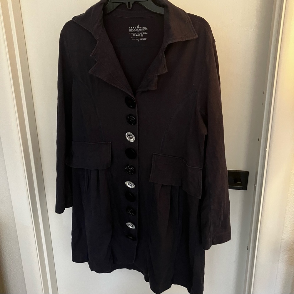 Neon Buddha navy button up tunic size L fits like XL